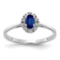 14k White Gold 1/10 carat Diamond and 5x3mm Oval Blue Sapphire Halo Ring, 0.405 ct, Size 7