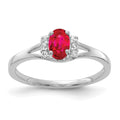 14k White Gold 1/15 carat Diamond and 6x4mm Oval Ruby Ring, 0.679 ct, Size 7