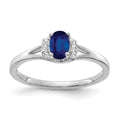 14k White Gold 1/15 carat Diamond and 6x4mm Oval Blue Sapphire Ring, 0.629 ct, Size 7