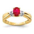 14k and White Rhodium 1/10 carat Diamond and 7x5mm Oval Ruby Ring, 0.96 ct
