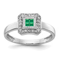 14k White Gold Square Design Emerald Cluster and 1/8 carat Diamond Ring, 0.228 ct, Size 7