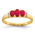 14k Polished Triple Ruby and Diamond 3-stone Ring, 0.765 ct, Size 7