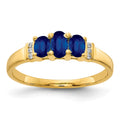 14k Polished Triple Blue Sapphire and Diamond 3-stone Ring, 0.82 ct, Size 7