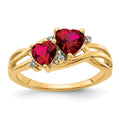 14k 5mm and 6mm Lab-Created Ruby and Diamond Double Heart Ring, 1.648 ct, Size 7