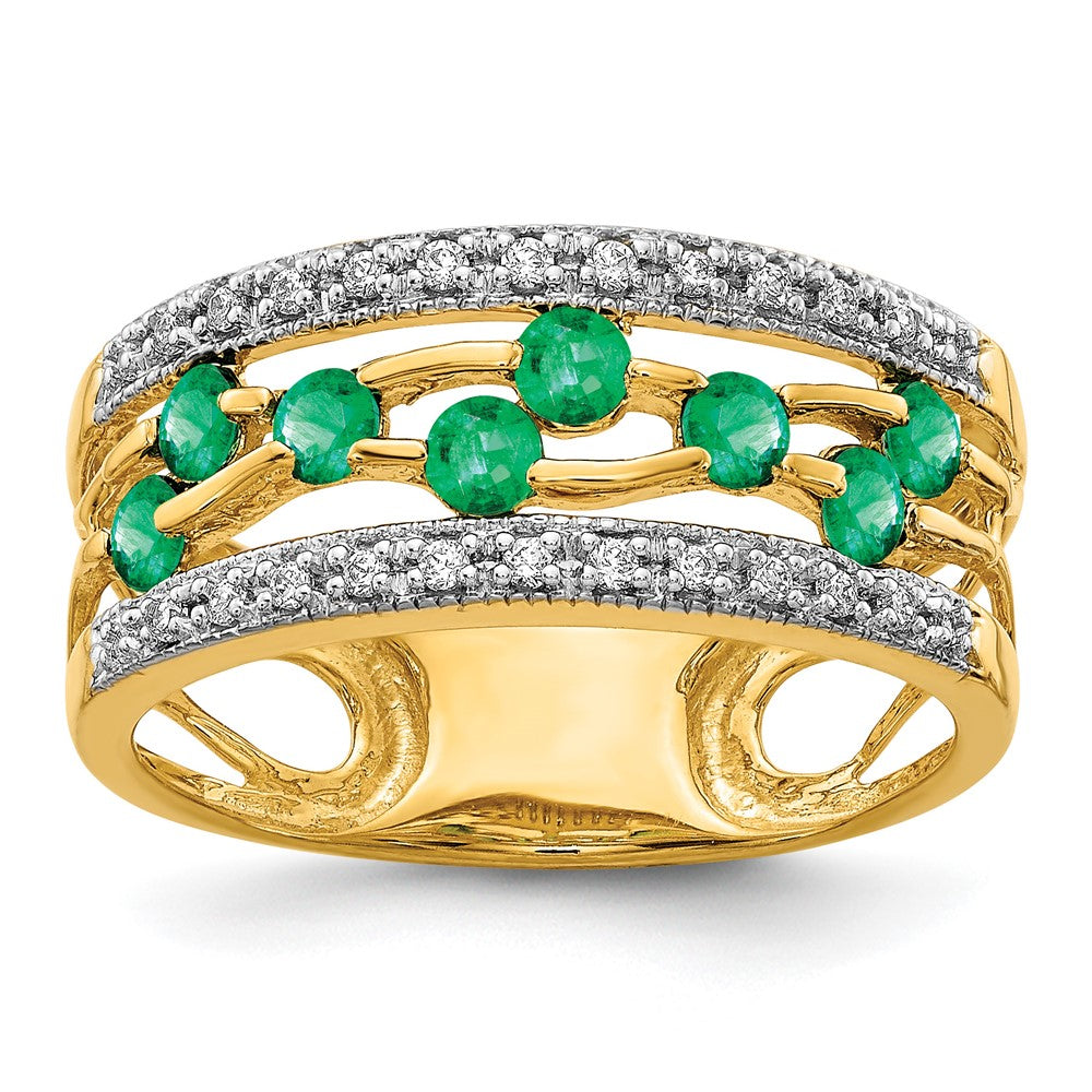 14k Round Emerald and 1/8 carat Diamond Fancy Ring, 0.41 ct, Size 7