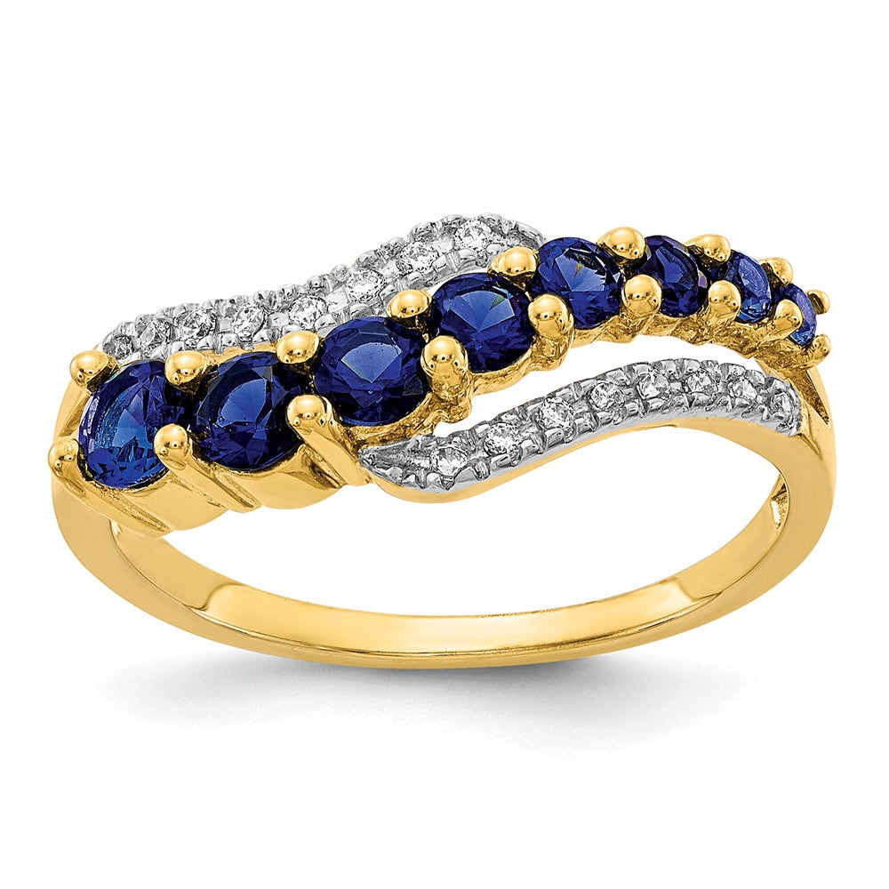 14k and White Rhodium Lab-Created Ceylon Blue Sapphire/Lab-Created Blue Sapphire/Diamond Ring, 0.688 ct, Size 7