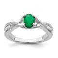 14k White Gold 7x5mm Oval Emerald and 1/15 carat Diamond Ring, 0.84 ct