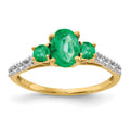 14k Oval Emerald and 1/20 carat Diamond 3-Stone Ring, 1.068 ct, Size 7