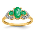14k Oval Emerald and 1/5 carat Diamond 3-Stone Ring, 0.97 ct, Size 7