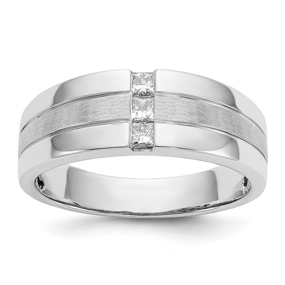 IB Goodman 14k White Gold Polished and Satin 1/4 carat Diamond Mens Ring, 0.24 ct, Size 10