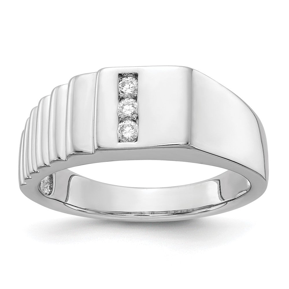 IB Goodman 14k White Gold 1/8 carat Diamond 3-stone Mens Ring, 0.138 ct, Size 10