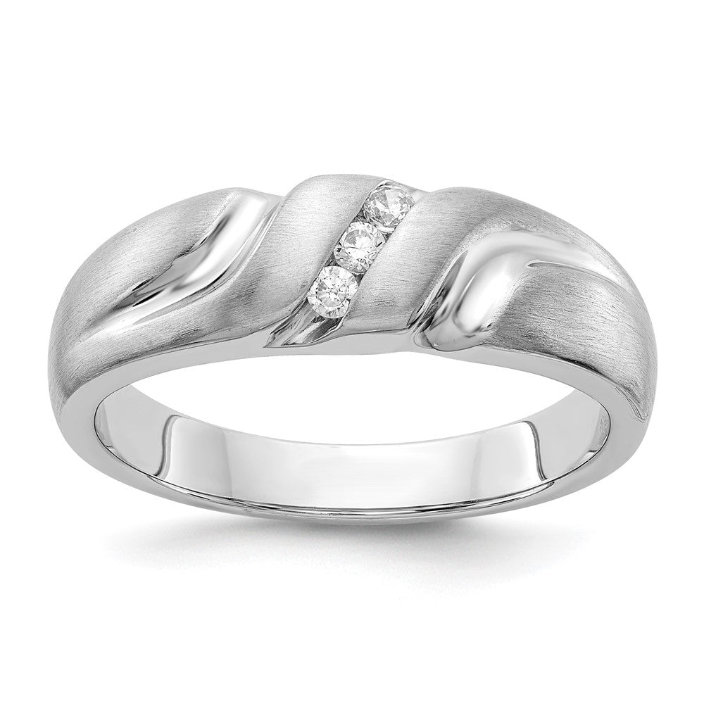 IB Goodman 14k White Gold 1/10 carat Diamond 3-stone Mens Ring, 0.105 ct