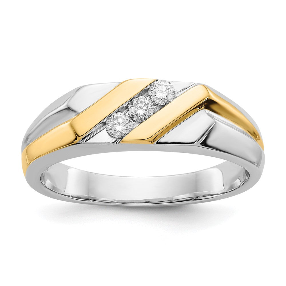 IB Goodman 14k Two-tone 1/6 carat Diamond 3-stone Mens Ring, 0.195 ct, Size 10