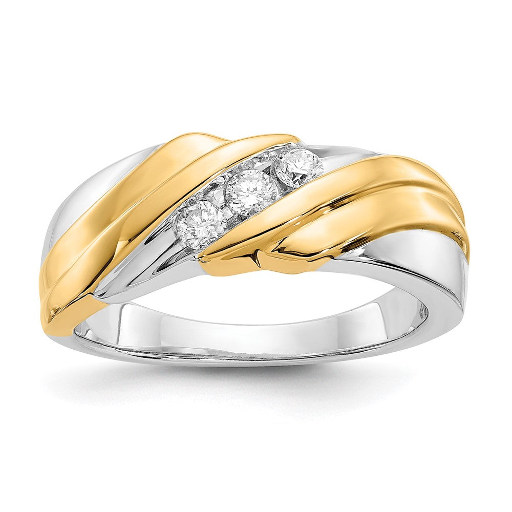 IB Goodman 14k Two-tone 1/4 carat Diamond 3-stone Mens Ring, 0.27 ct, Size 10