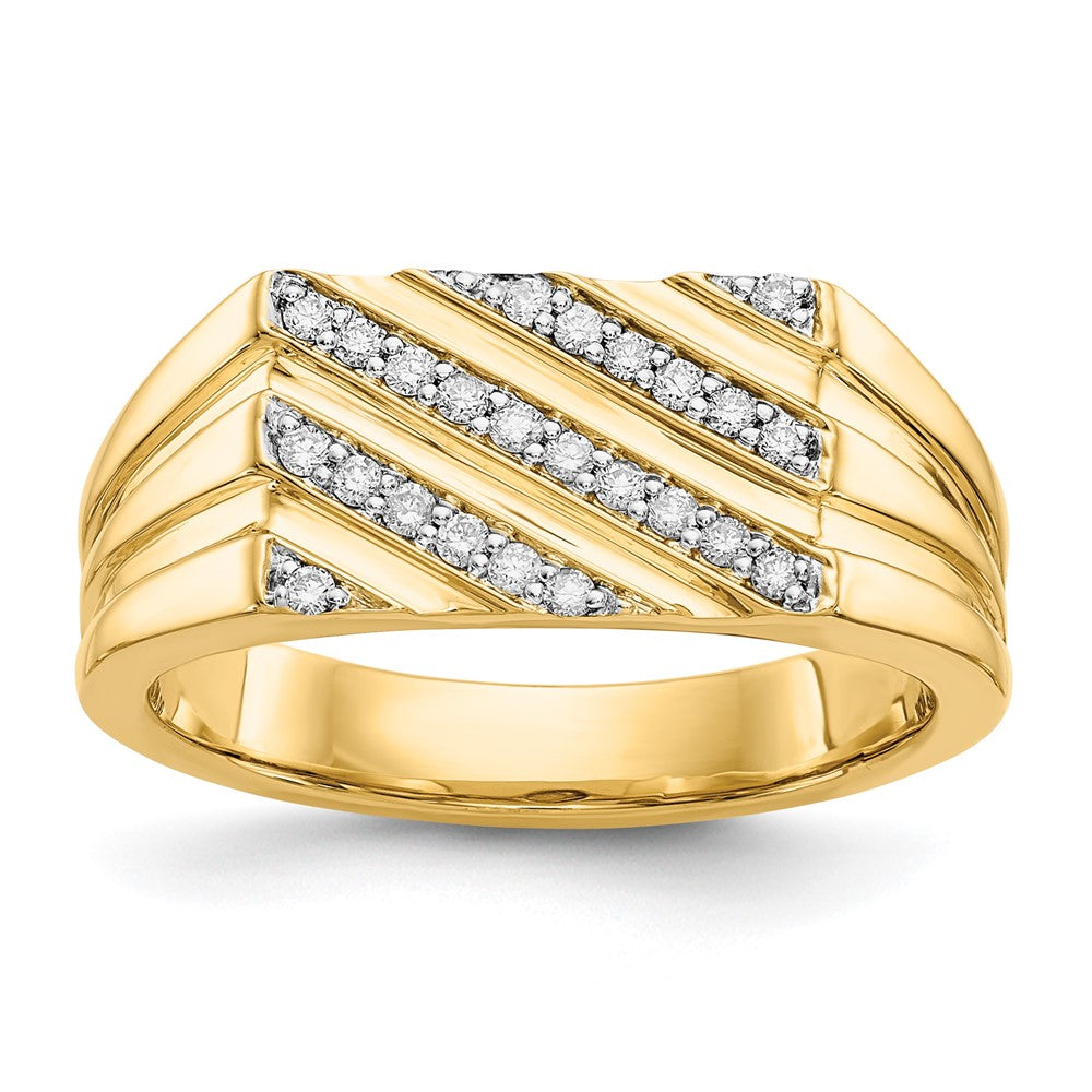 IB Goodman 14k 1/4 carat Diamond Diagonal Stripe Mens Ring, 0.241 ct, Size 10