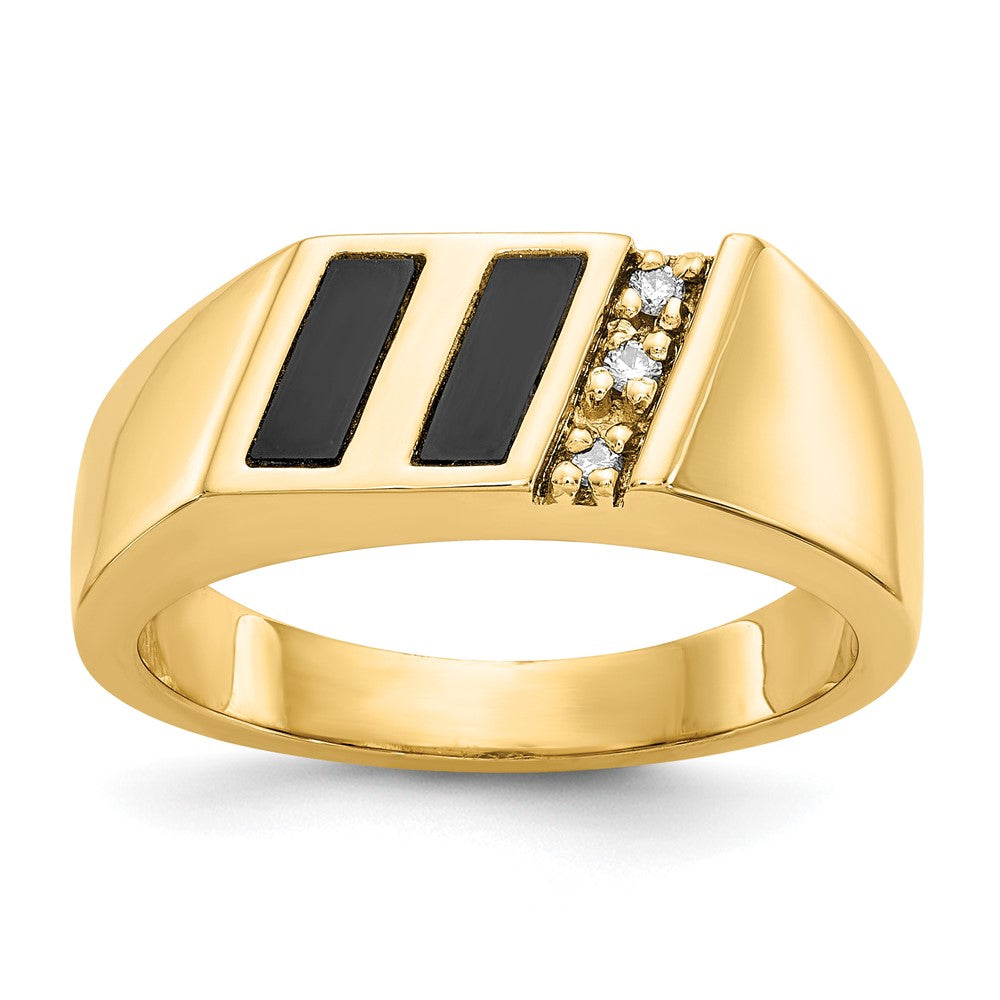 IB Goodman 14k Diagonal Onyx and 1/20 carat AA Diamond Mens Ring, 0.045 ct, Size 10