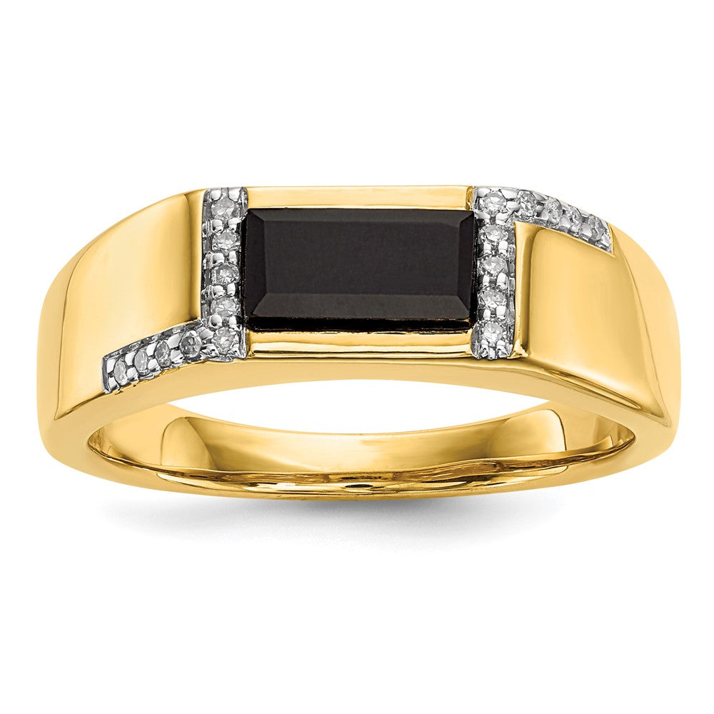 IB Goodman 14k 8x4mm Baguette Onyx and 1/10 carat Diamond Mens Ring, 0.75 ct