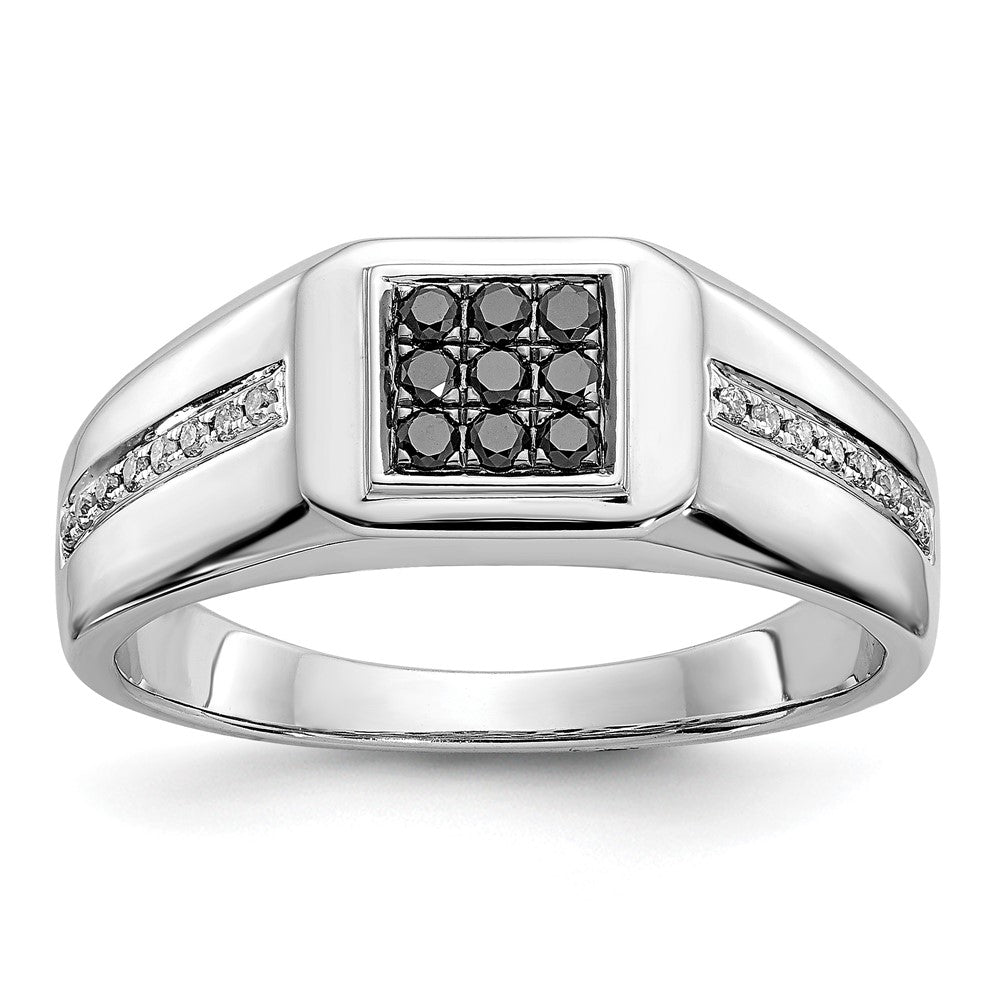 IB Goodman 14k White Gold 1/4 carat White and Black Diamond Square Cluster Mens Ring, 0.26 ct, Size 9.75
