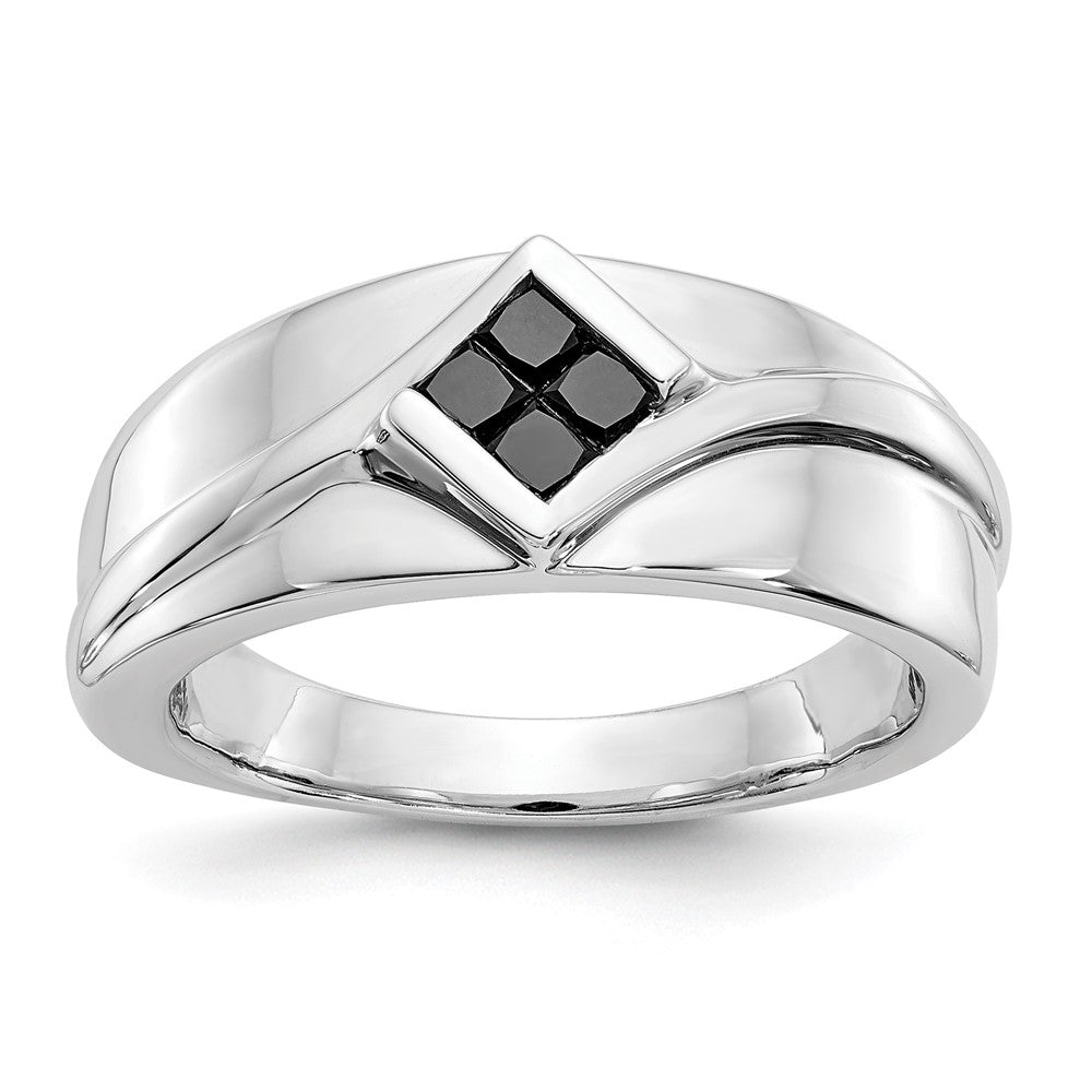 IB Goodman 14k White Gold 3/8 carat Black Diamond Square Cluster Mens Ring, 0.556 ct, Size 10