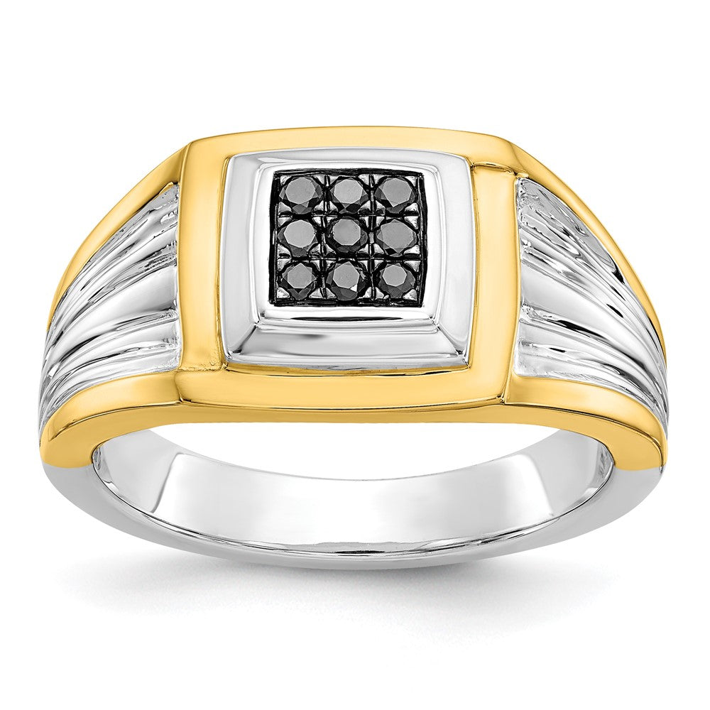 IB Goodman 14k Two-tone 1/6 carat Black Diamond Square Cluster Mens Ring, 0.149 ct, Size 10