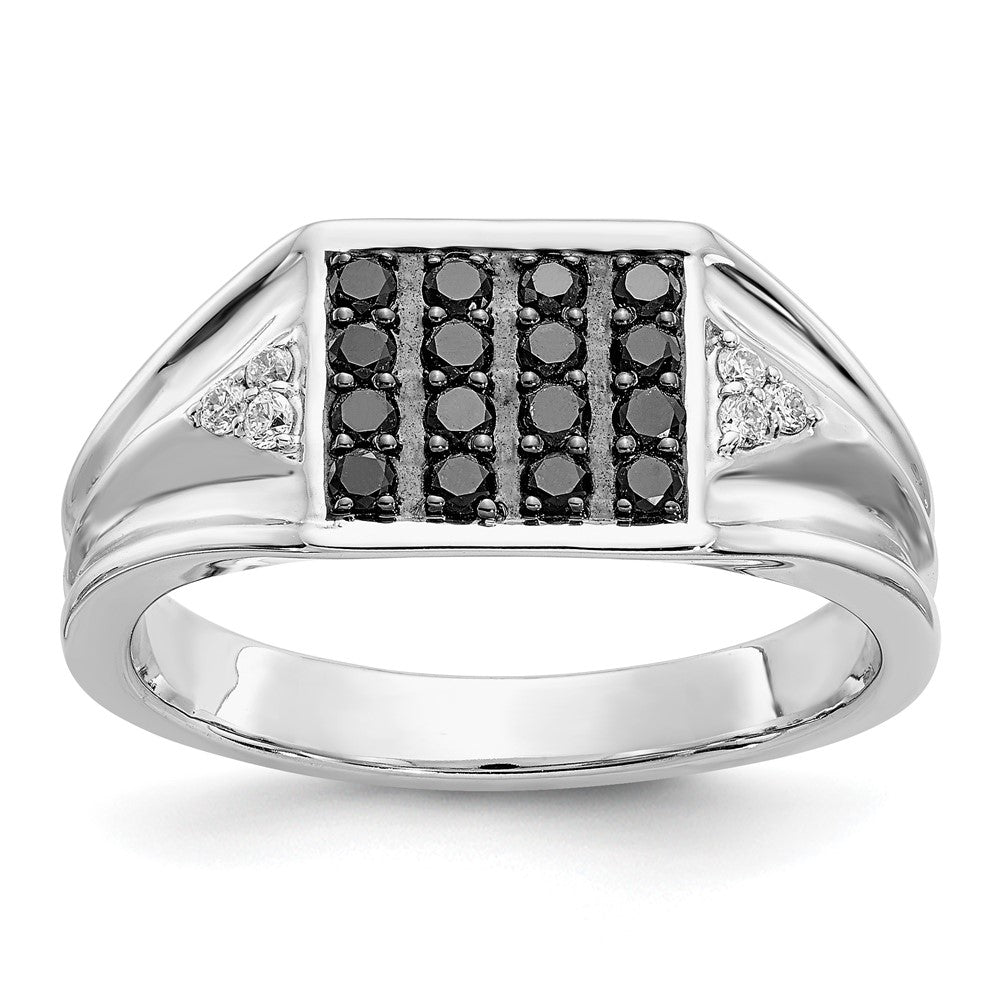 IB Goodman 14k White Gold 1/2 carat Black and White Diamond Square Cluster Mens Ring, 0.453 ct, Size 10