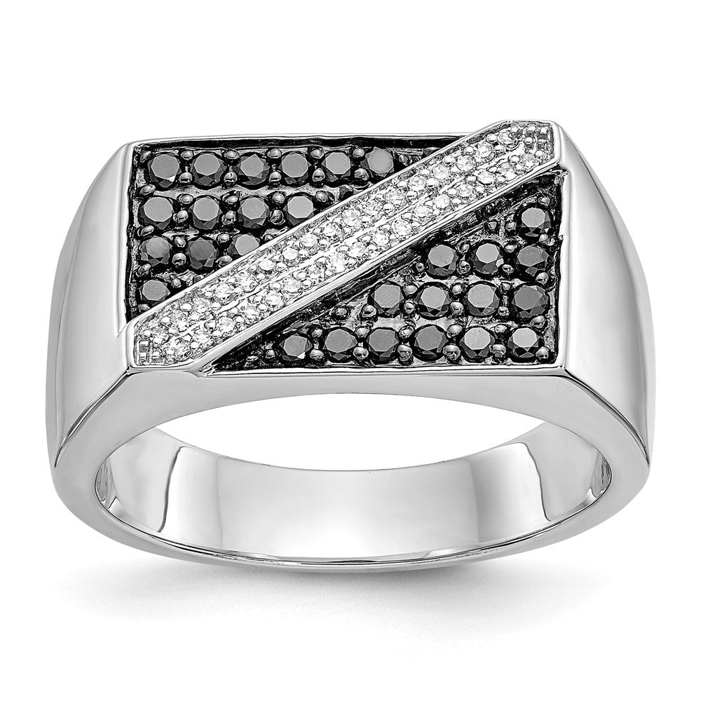 IB Goodman 14k White Gold 1/2 carat Black and White Diamond Cluster Diagonal Stripe Mens Ring, 0.498 ct, Size 10