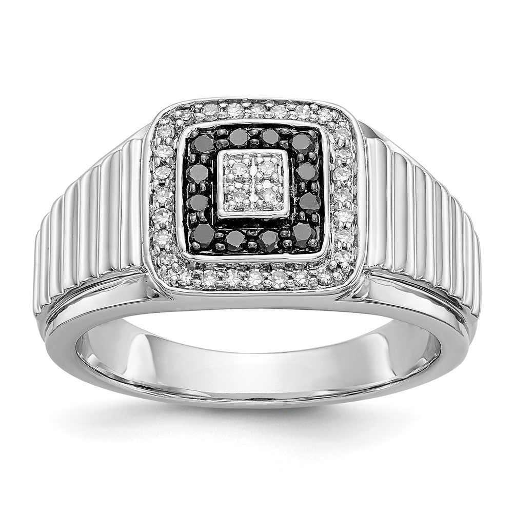 IB Goodman 14k White Gold 1/3 carat Black and White Diamond Mens Ring, 0.33 ct, Size 10