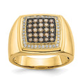 IB Goodman 14k 7/8 carat Champagne and White Diamond Cluster Mens Ring, 0.854 ct, Size 10