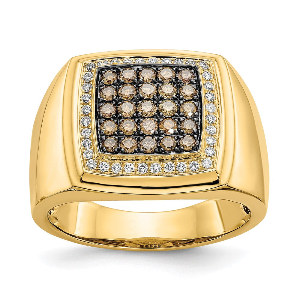 IB Goodman 14k 7/8 carat Champagne and White Diamond Cluster Mens Ring, 0.854 ct, Size 10