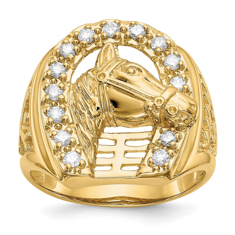 IB Goodman 14k Mens 1/2 carat Diamond Horseshoe with Horse in Center Mens Ring, 0.49 ct, Size 10