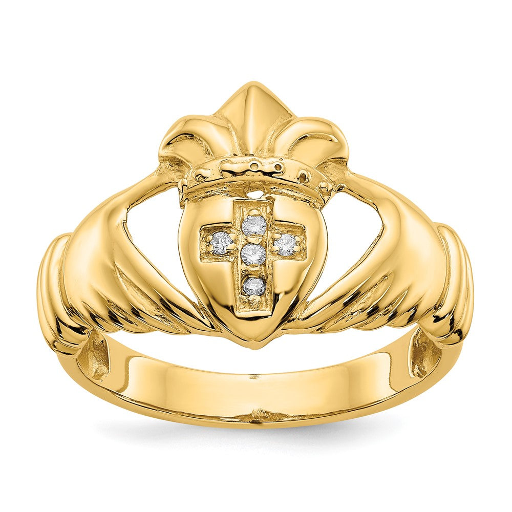 14k Mens 1/20 carat AA Diamond Claddagh Ring, 0.05 ct, Size 10