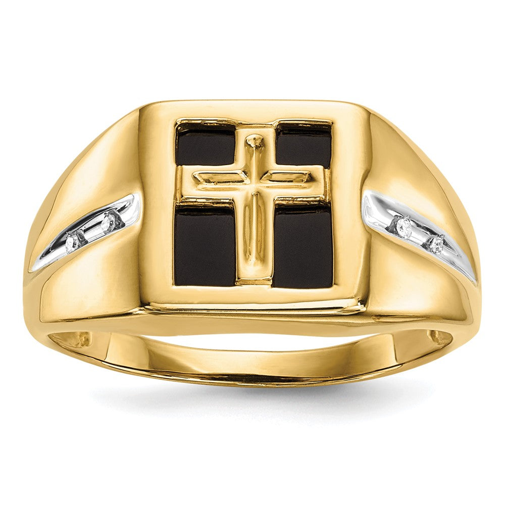 IB Goodman 14k 10mm Square Onyx and Diamond Mens Cross Ring, 0.021 ct