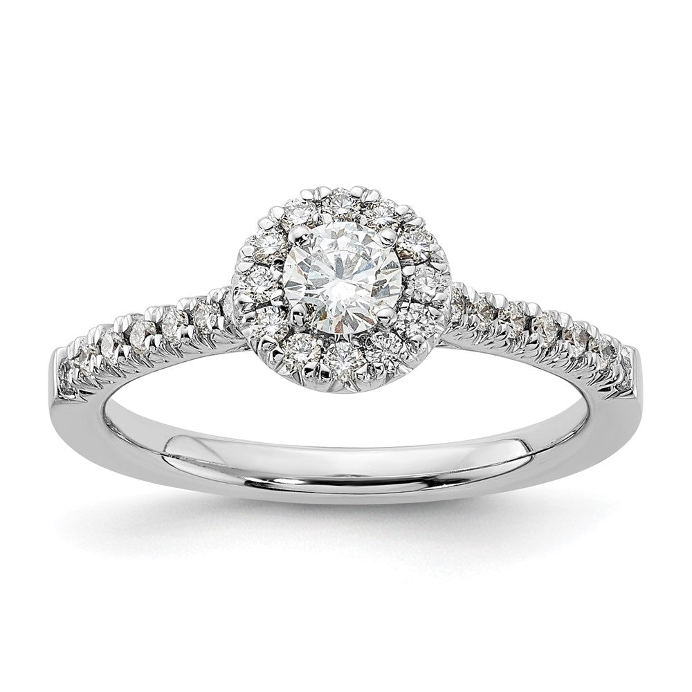 14kw Lab Grown Diamond VS+ F+ 1/4 ctw Round Halo Engagement Ring Se, 0.51 ct, Size 7