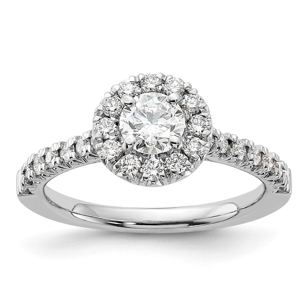 14kw Lab Grown Diamond VS+ F+ 1/2 ctw Round Halo Engagement Ring Se, 1.02 ct, Size 7