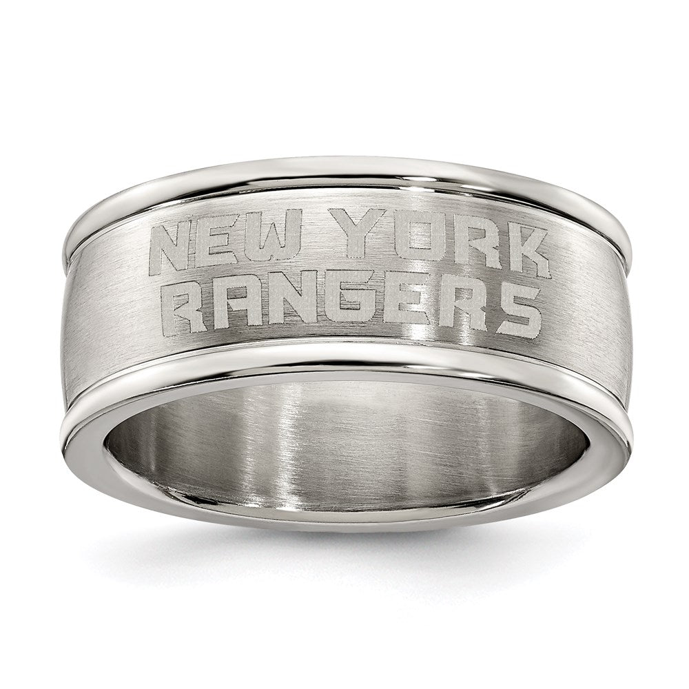 NEW YORK RANGERS STAINLESS STEEL LOGO BAND RING SIZE 8, 0.7 x 0.3 mm