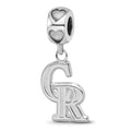 Sterling Silver Rh-Plated LogoArt Colorado Rockies CR on Heart Bead, 0.56 x 0.56 mm