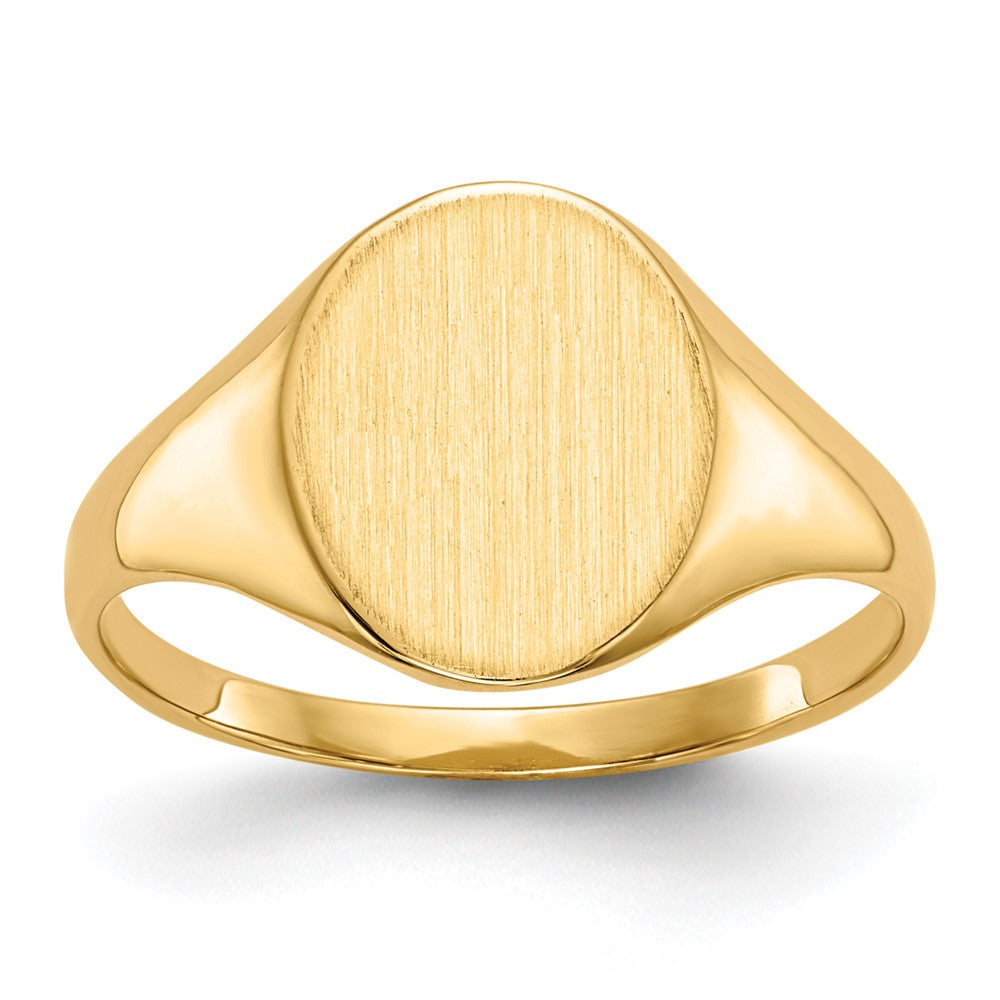14k 9.5x11.0mm Oval Closed Back Signet Ring, Size 6