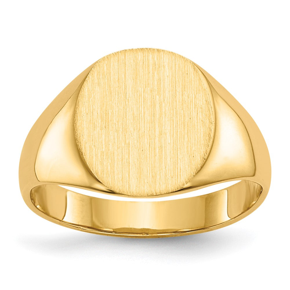 14k 10.0x11.5mm Oval Closed Back Signet Ring, Size 6