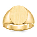 14k 12.0x14.5mm Oval Closed Back Mens Signet Ring, Size 10