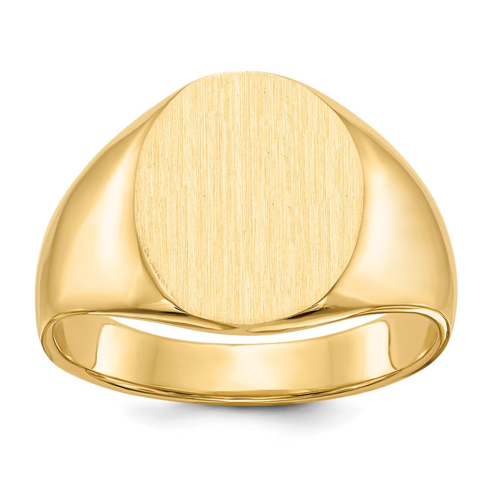 14k 12.0x14.5mm Oval Closed Back Mens Signet Ring, Size 10