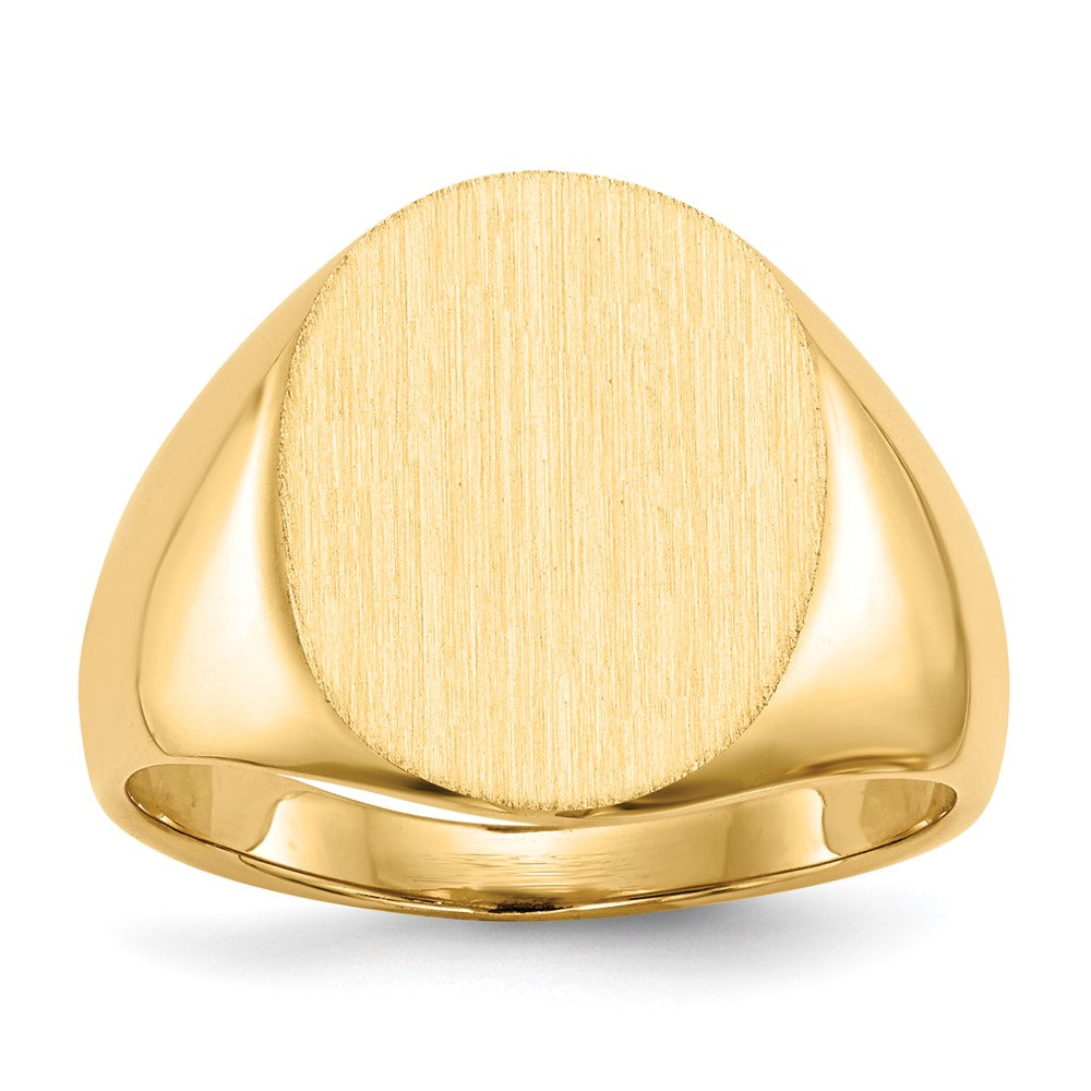 14k 13.0x16.0mm Oval Closed Back Signet Ring, Size 8