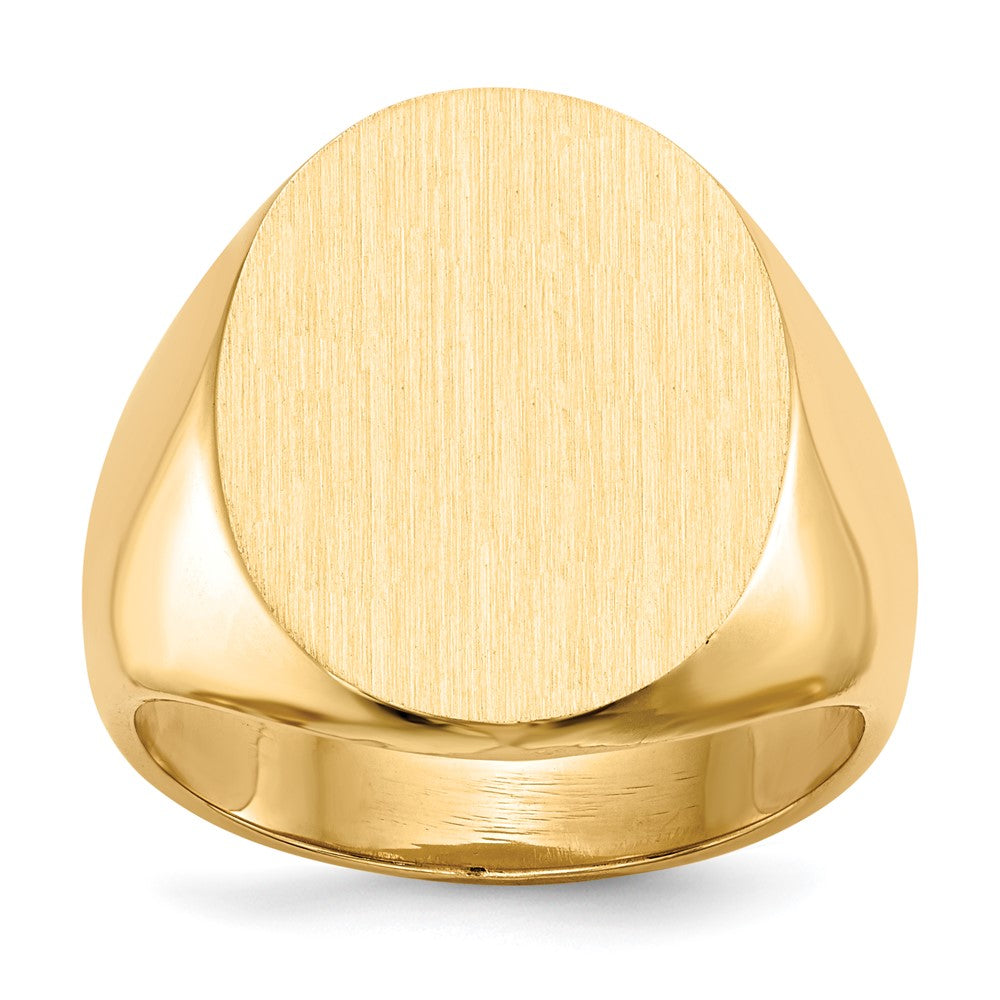 14k 15.5x19.0mm Oval Closed Back Mens Signet Ring, Size 9.25