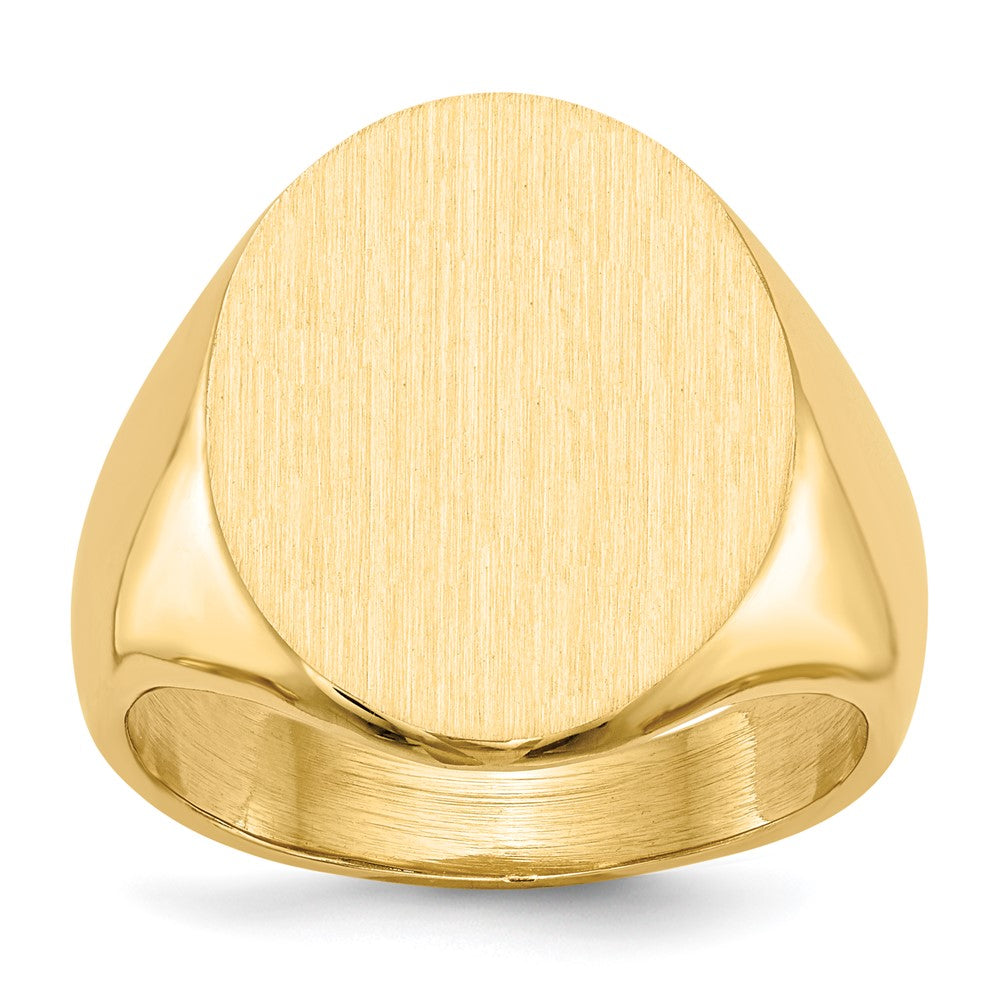 14k 16.0x20.5mm Oval Closed Back Mens Signet Ring, Size 10