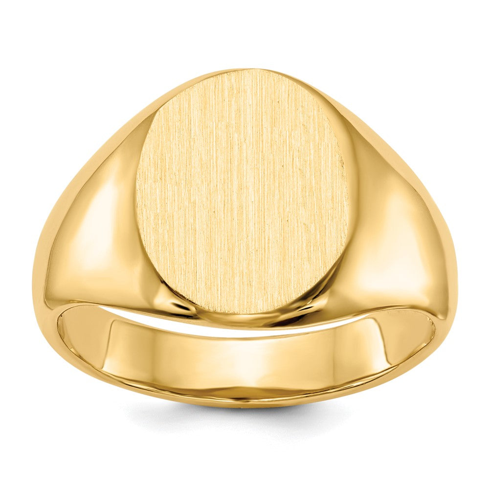 14k 11.5x13.5mm Oval Open Back Signet Ring, Size 8