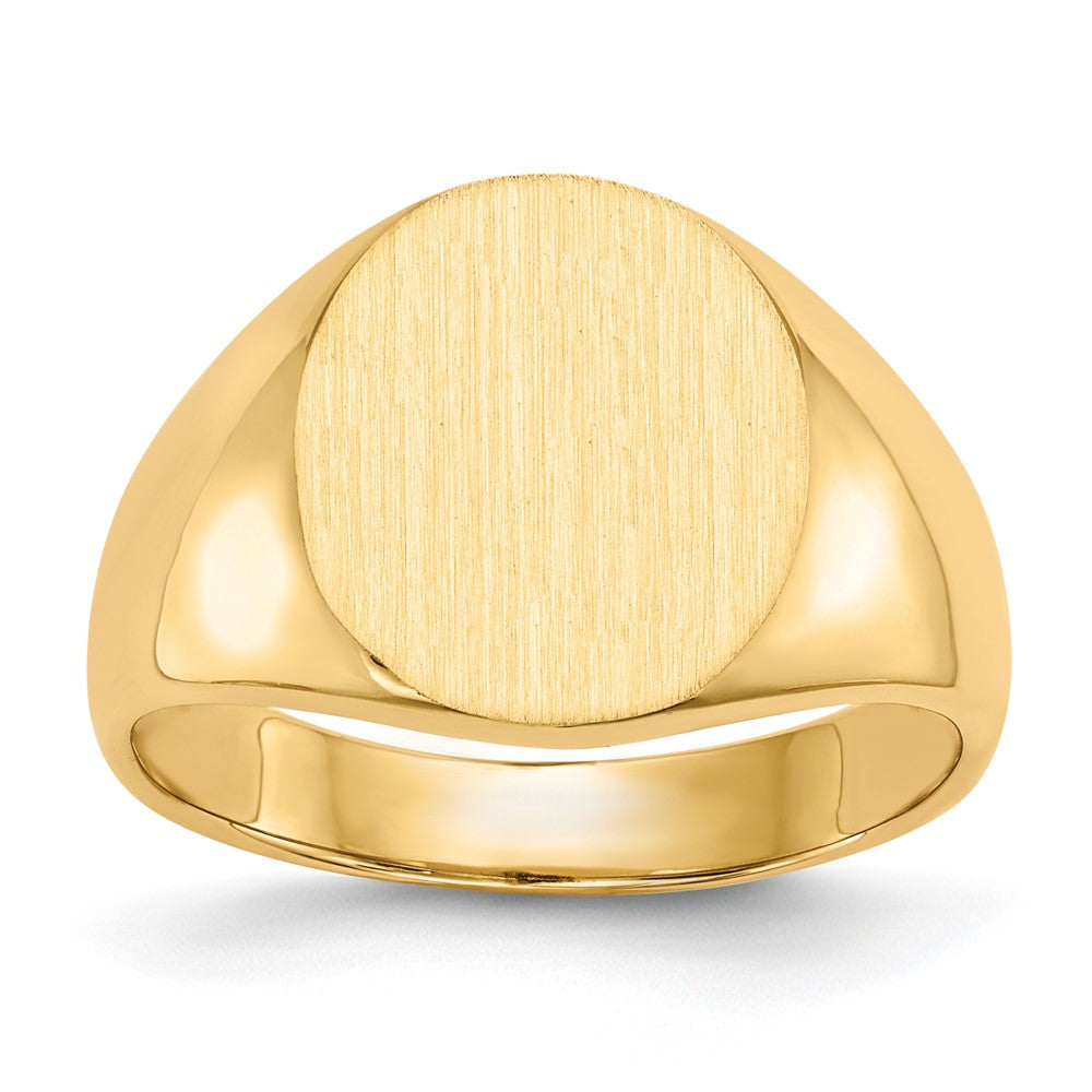 14k 13.0x14.0mm Oval Closed Back Mens Signet Ring, Size 10