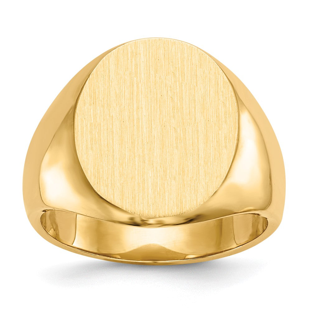 14k 14.5x17.5mm Oval Closed Back Mens Signet Ring, Size 10