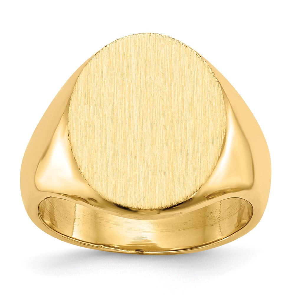 14k 14.0x17.5mm Oval Closed Back Mens Signet Ring, Size 10