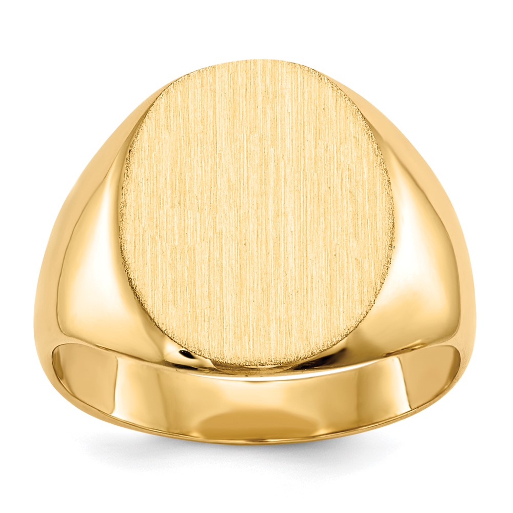 14k 12.0x13.5mm Oval Closed Back Signet Ring, Size 6.5