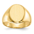 14k 11.0x15.0mm Oval Closed Back Mens Signet Ring, Size 10