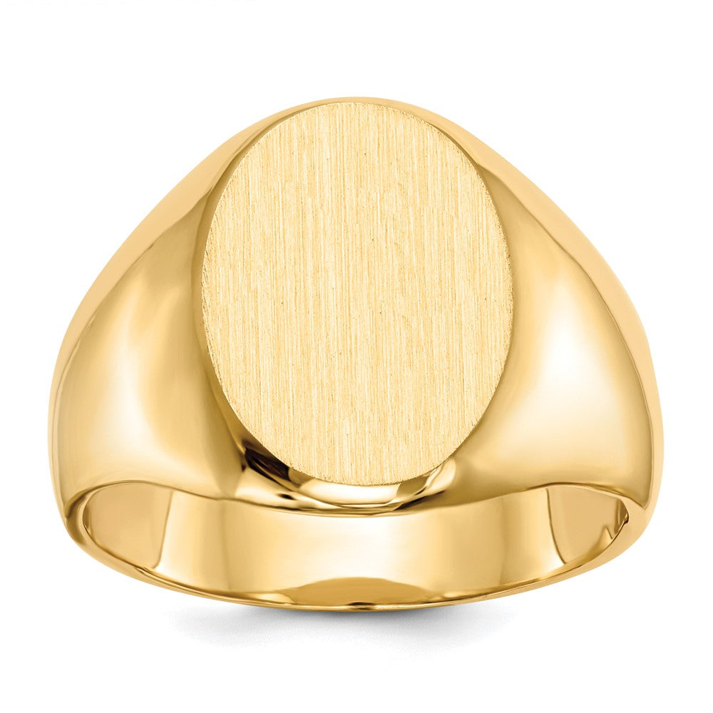 14k 11.5x16.0mm Oval Closed Back Mens Signet Ring, Size 10